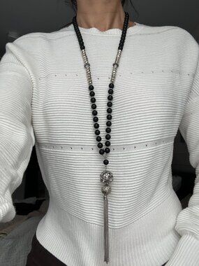 The Bay Silver & Matte Black Tassel Statement Necklace